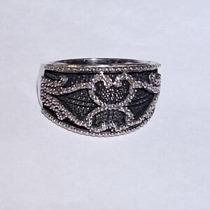 SJ 925 Sterling Silver Diamond Ornate Ring 8 (9.5 Grams)